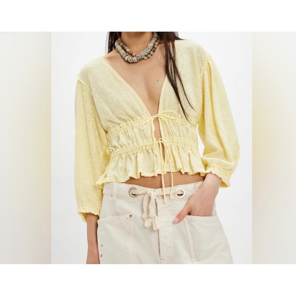 Free People let's go Yellow Tie Front Blouse XS - Picture 1 of 4